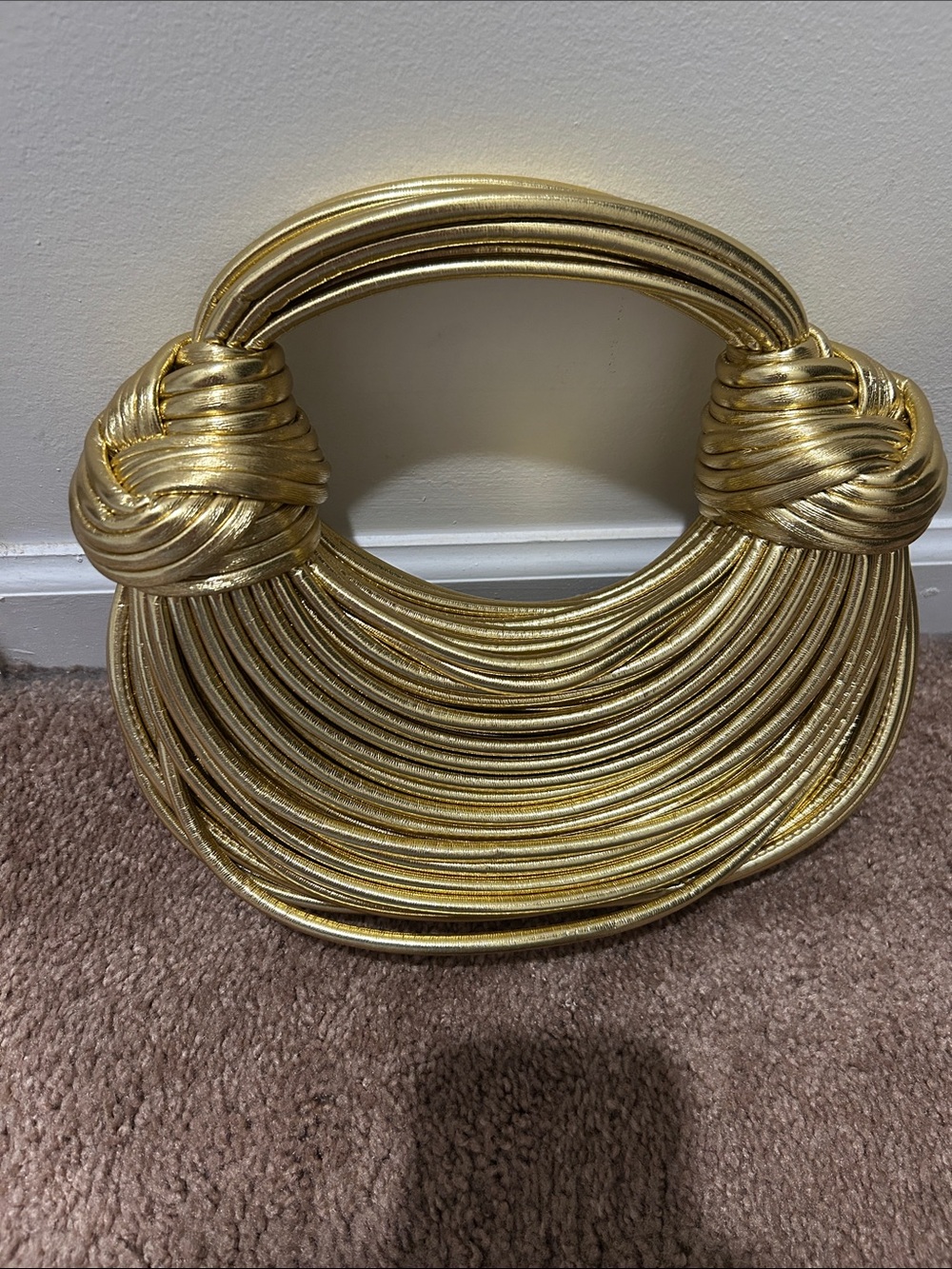Fashion Nova Metallic Gold Knot Handle Evening Bag